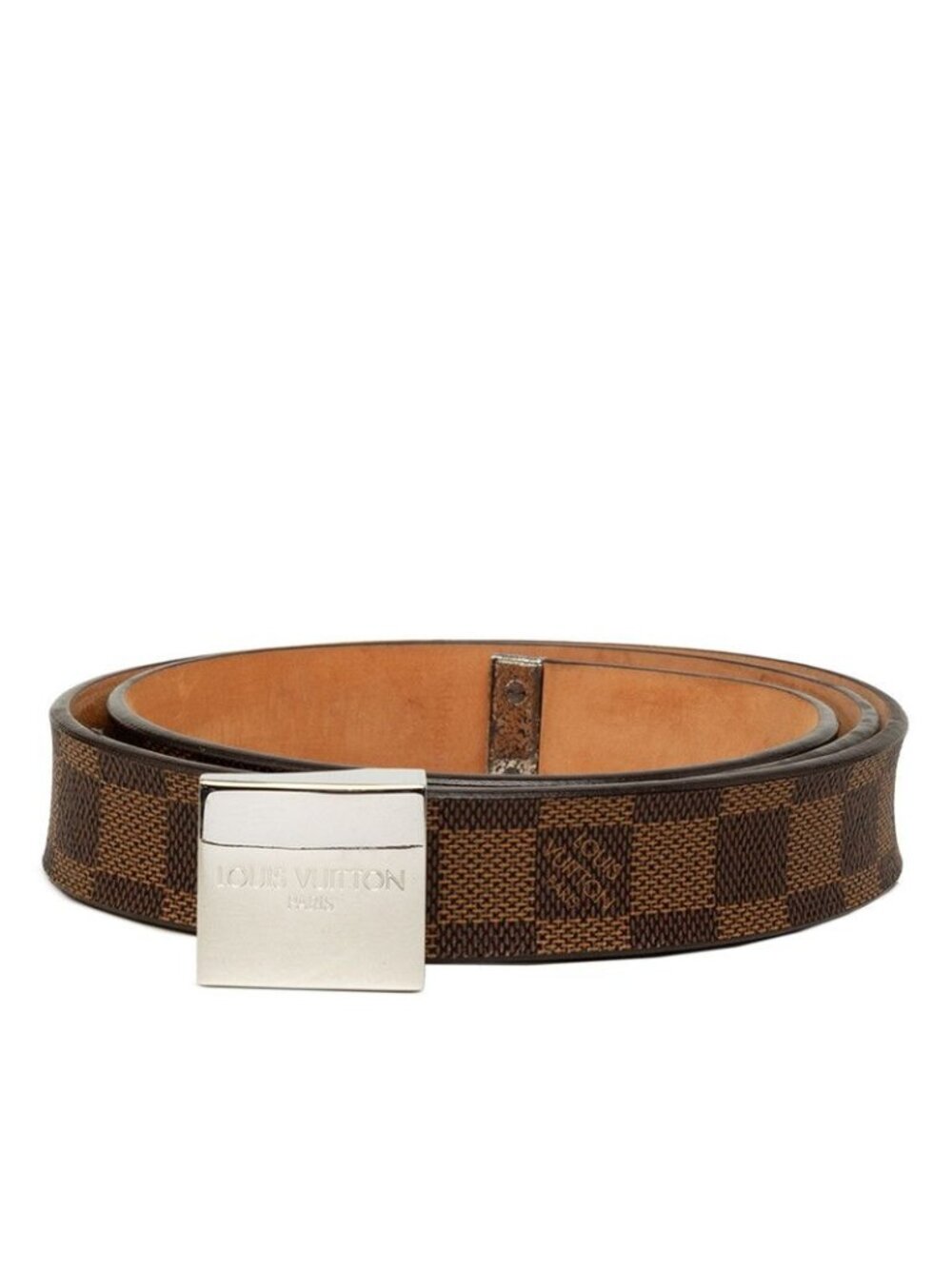 Louis Vuitton Damier Ceinture Carre Belt 95/38 Brown Silver Leather